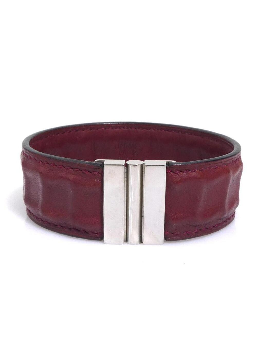 Auth Hermes Bracelet Burgundy/Silver #302850H19B